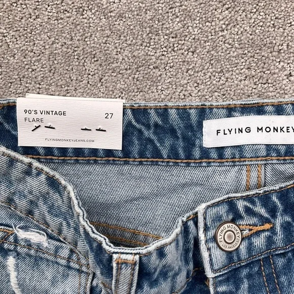 Flying Monkey Jeans Women 27 Blue 90s Vintage Flare Distressed F5312 Cotton - Picture 3 of 12